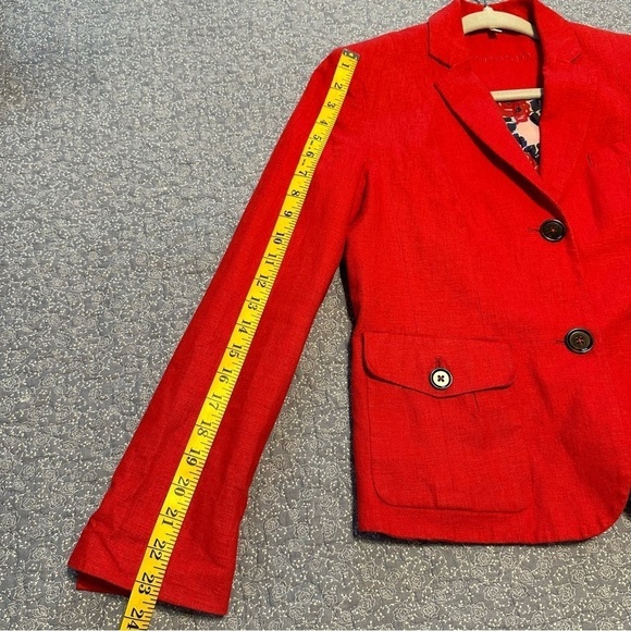 Adagio Blazer Linen Blend Pockets Vibrant Red Long Sleeve Floral Lined Size 8/10 - Picture 13 of 13